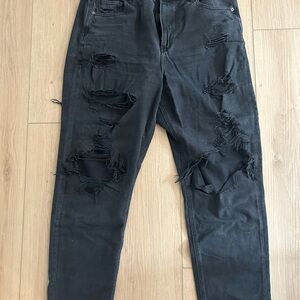 American Eagle Outfitters Black Distressed Straight Leg Jeans
